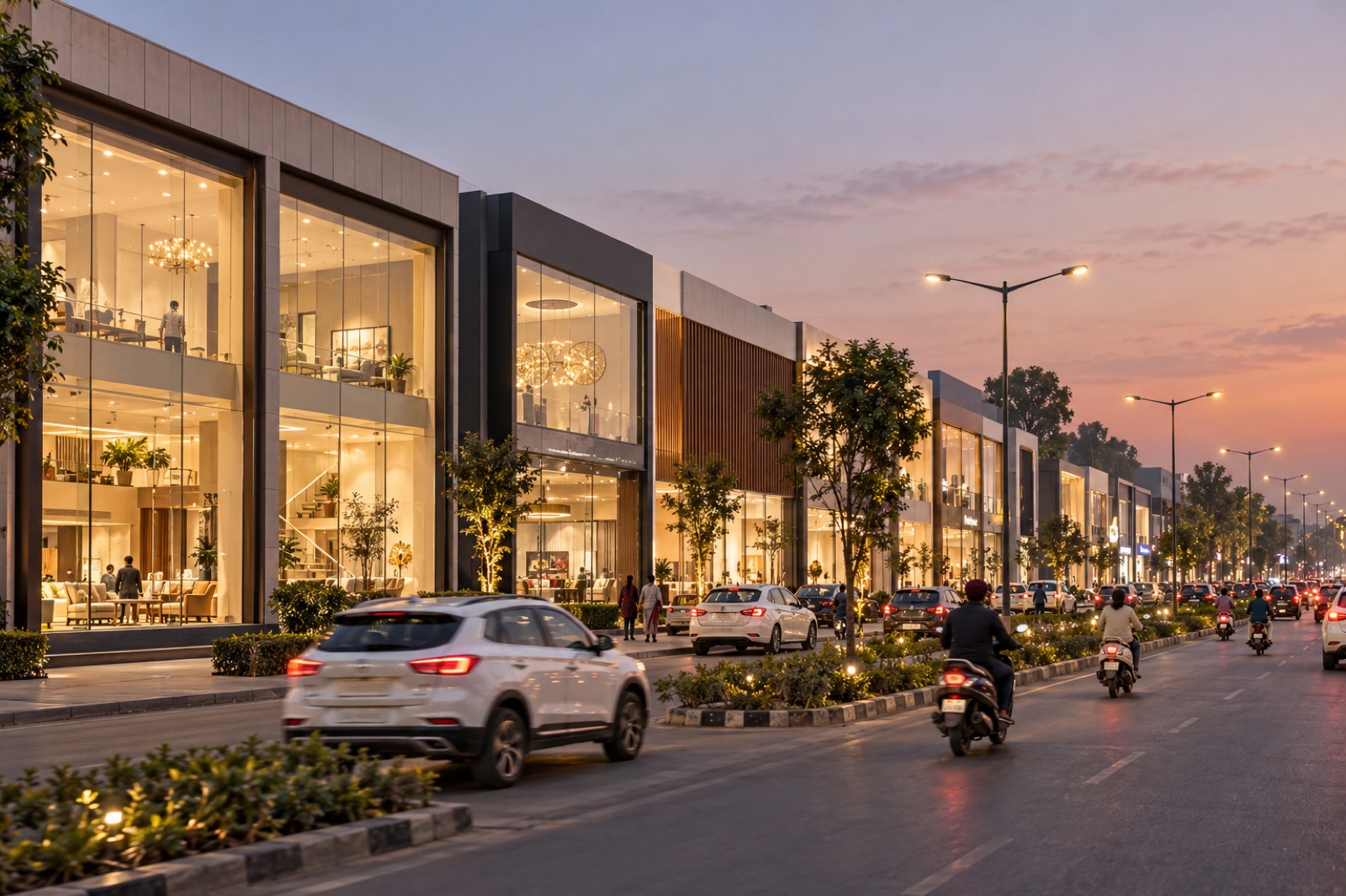 High-street retail storefront, representative of the Omaxe Chowk format